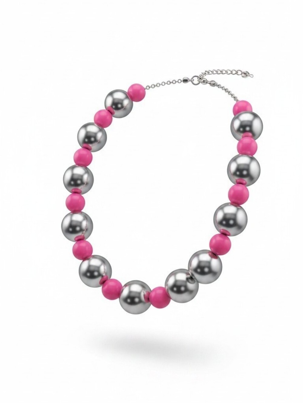 Women's Pink and Silver Beaded Necklace